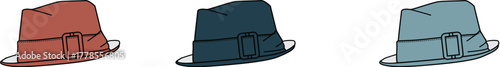 Vector illustration of a set of colorful fedora hats, an assortment of stylish headwear accessories for a classic look