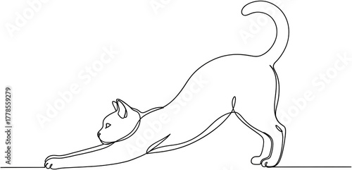 Silhouette Of A Cat Stretching Its Body With Arched Back And Extended Front Legs Against A Stark Transparent Background Animal