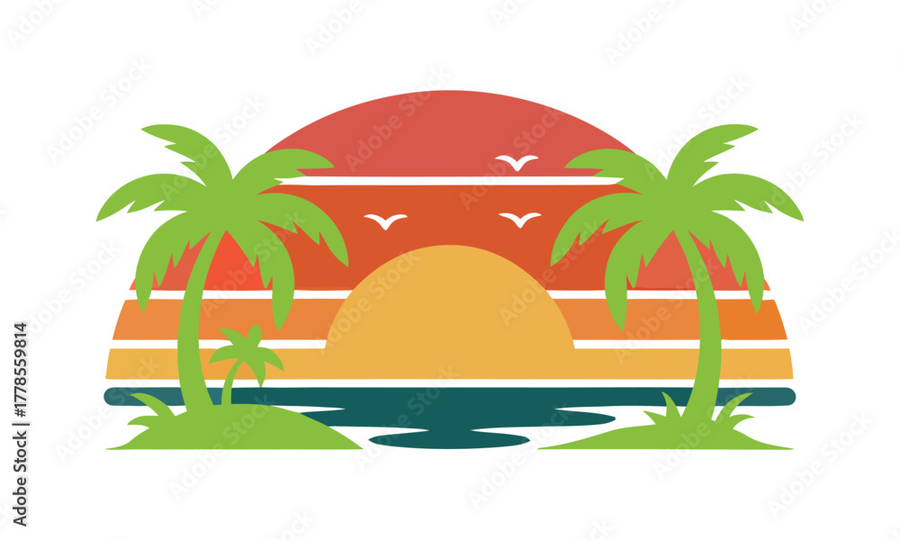 Obraz premium Retro sunset tropical landscape
