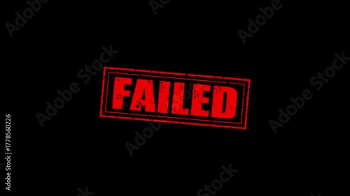 Failed rubber stump animation. Failed distressed texture effect motion graphics. text slide down video footage. stamp zooming text seal.