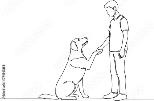 A young boy and his Labrador dog share a moment of connection shaking paws with trust and affection handshake friendship