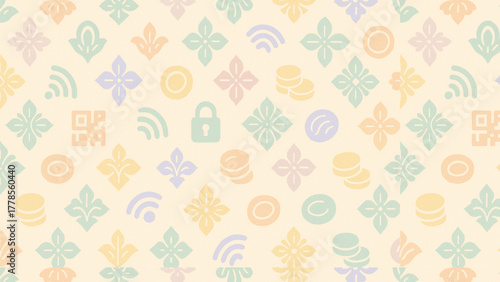 Geometric Batik & Secure Payment Icons (Muted Pastel) – EPS10
