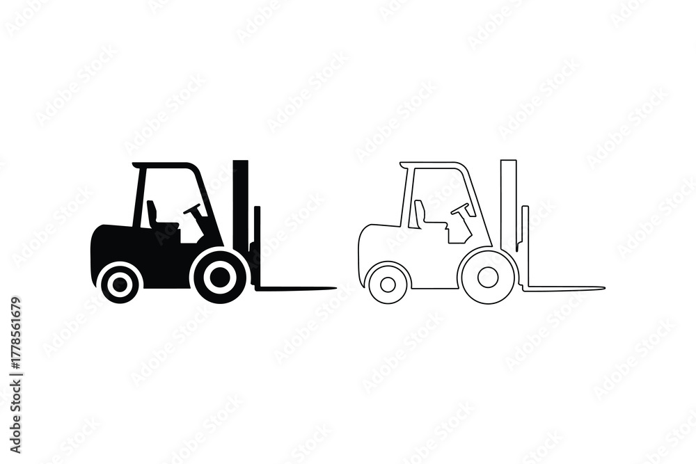 Fototapeta premium Black forklift truck on white background silhouette
