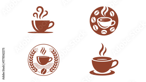 Brown coffee drink symbols set