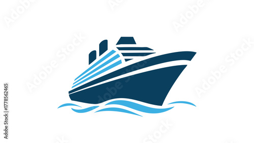 Blue cruise ship icon on waves