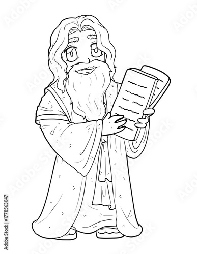 Elder Moses Holding the Ten Commandments Coloring Page
