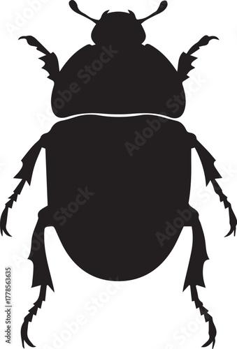 Beetle Silhouette – Black Insect Icon in Top View with Detailed Legs and Antennae on White Background