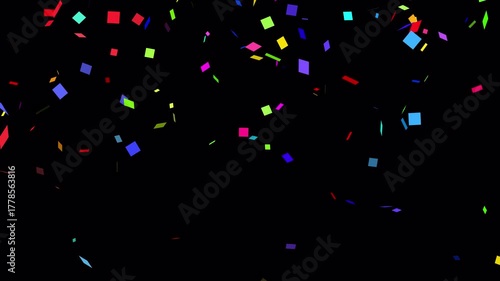 Multi color confetti falling animation from top to bottom with alpha Channel