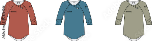 Stylish tunic designs in various colors, perfect for fashion and apparel concepts