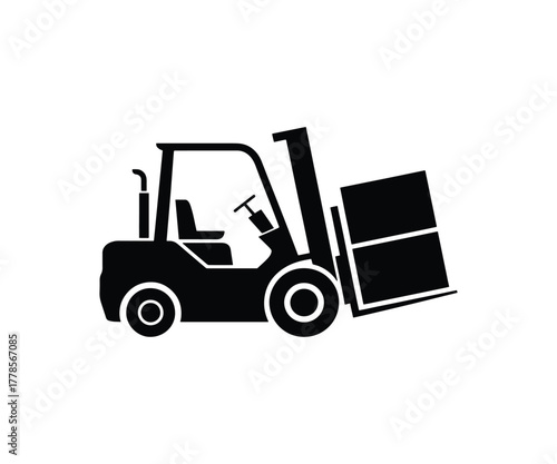 Forklift icon vector, Industrial warehouse delivery vehicle silhouette