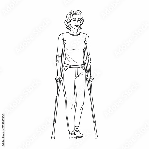 Woman on Crutches Injury Recovery and Mobility Assistance