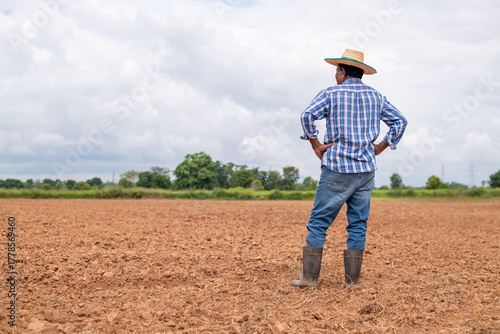 Farmer examining soil inspection crop planning agricultural innovation lifestyle of people in agriculture.