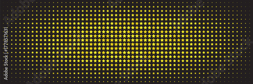 horizontal gold star spreading from center on black design for pattern and background.