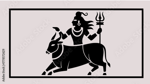 Warli Style Hindu God Shiva and Nandi Bull Vector Art | Minimalist Black Silhouette | Indian Tribal Folk Painting