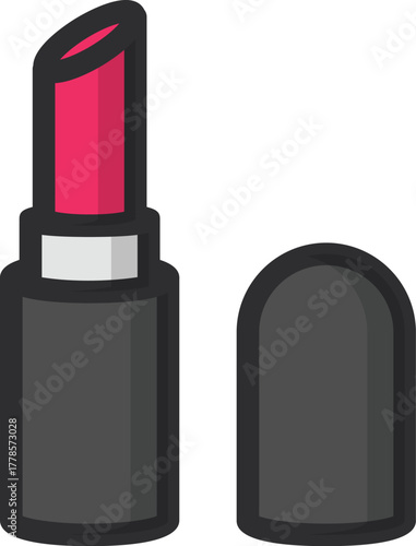 Vibrant pink lipstick tube with cap removed, a beauty essential for daily makeup routines and fashionable personal style, perfect for cosmetic applications