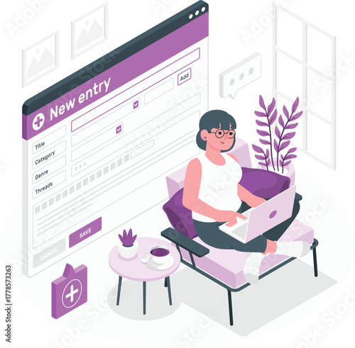 Woman Typing on Laptop Creating New Blog Entry person female