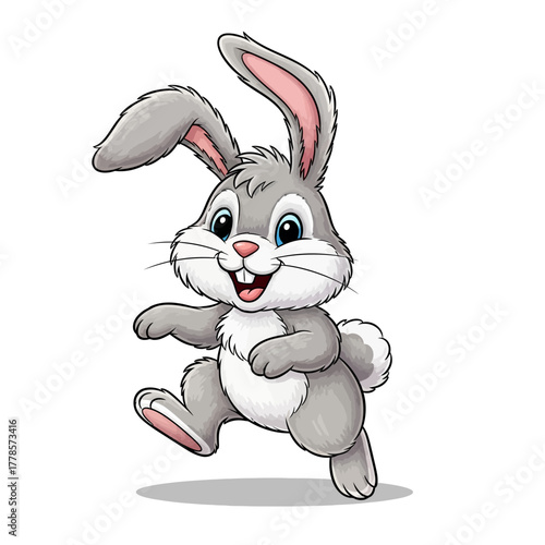 Adorable cartoon rabbit happily skipping along, perfect for children's books, educational materials, and springtime celebrations with cheerful, playful vibes