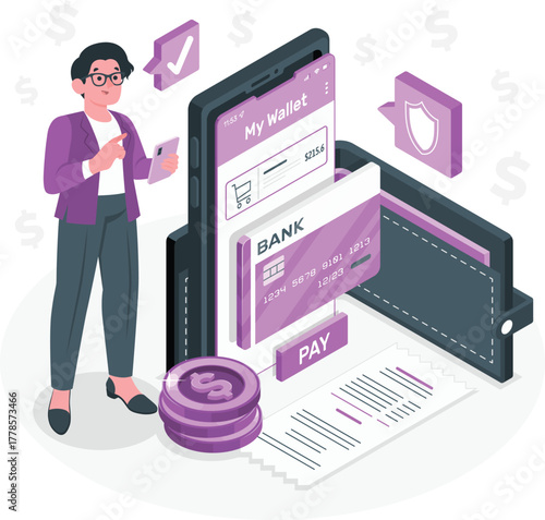 Woman using smartphone for online banking and payment mobile