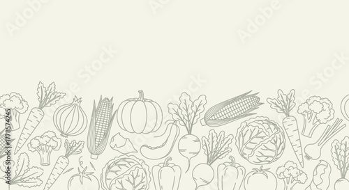 Minimalist Vegetable Line Art Border Healthy Food Vector Background