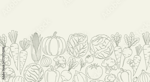 Minimalist Vegetable Line Art Border Healthy Food Vector Background