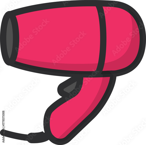 Stylized Pink Hair Dryer Icon with Thick Outlines and Subtle Shadows for Beauty Designs