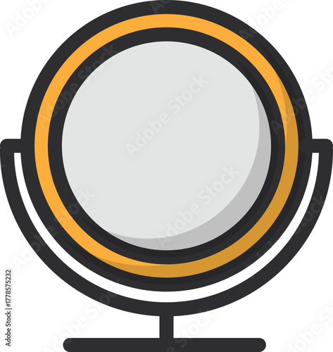 Circular mirror icon with a stylish yellow frame and a simple, minimalistic design for beauty
