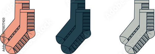 Colorful Comfort A Trio of Stylish Socks in Different Hues, Perfect for Everyday Wear, Fashion, and Footwear Graphics