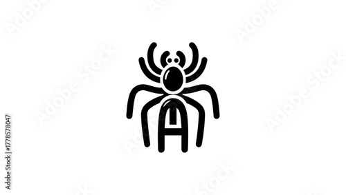 lettre a spider logo, spider vector, spider icon in black and white and silhouettes, insect, animal, symbol, icon, illustration, arachnid, bug, web, black, danger, nature  halloween, spider, vector