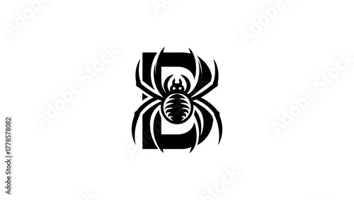 lettre B spider logo, spider vector, spider icon in black and white and silhouettes, insect, animal, symbol, icon, illustration, arachnid, bug, web, black, danger, nature  halloween, spider, vector