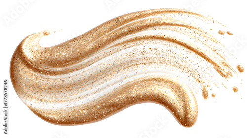 Luxurious golden shimmer makeup swatch creating an elegant wavy stroke