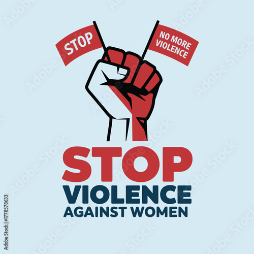 Vector art of fist with stop violence against women flags, protest symbol against domestic abuse and gender inequality