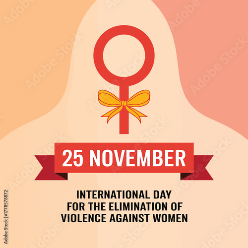 Vector art of 25 november international day for the elimination of violence against women with female symbol and ribbon
