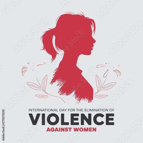 Vector art of silhouette of a woman with flowers, promoting international day for the elimination of violence against women