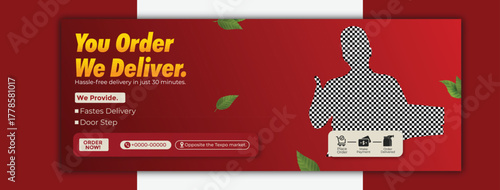 Online food order and delivery service social media cover design template