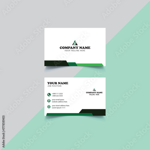 Business card template. green and ass background, Illustration Vector10. Elegant Corporate Business Card Vector Design — Simple and Stylish Branding Template