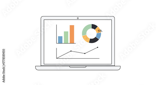 Business Analytics Dashboard on Laptop Screen Data Visualization Charts and Graphs for Financial Reporting and Strategy Planning