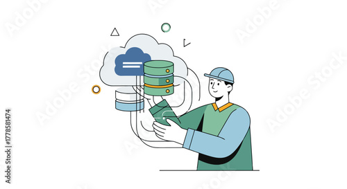 IT Technician Managing Cloud Database Servers Data Storage Network Connection Information Technology Cybersecurity Concept