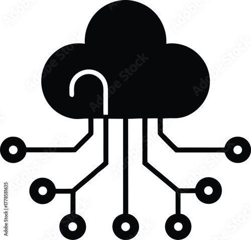 Cloud computing vector icon of digital network with data transfer lines