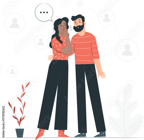 Couple whispering secrets with network connections woman