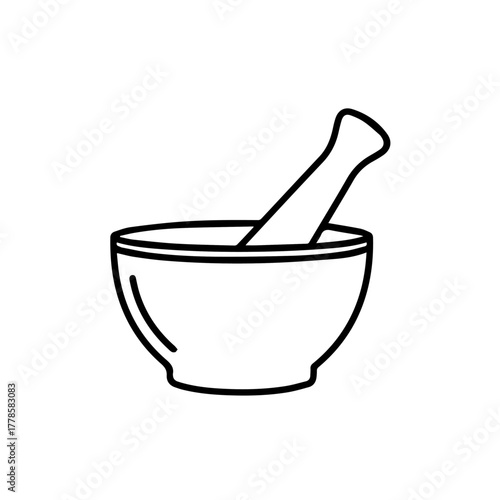 Mortar and Pestle An Outline Illustration for Herbal Medicine Preparation and Pharmacy