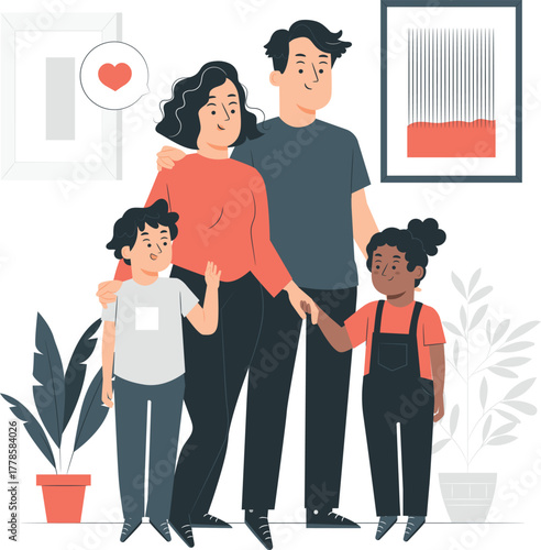 Diverse Family Portrait with Potted Plants on White Background Keywords: family, diverse