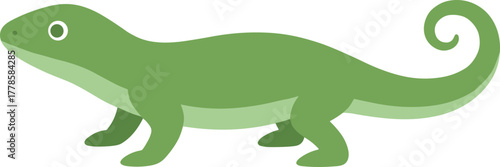 Simple Flat Green Lizard Reptile Standing Creature Wildlife Illustration