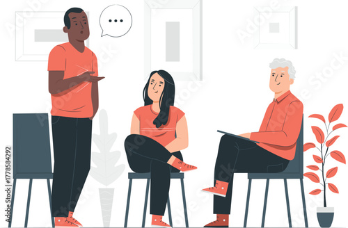 Diverse group of people in a counseling session on white background therapy discussion