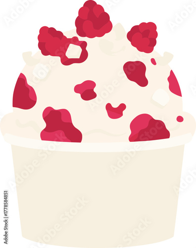Flat Graphic Style Delicious Raspberry Ice Cream Cup Dessert