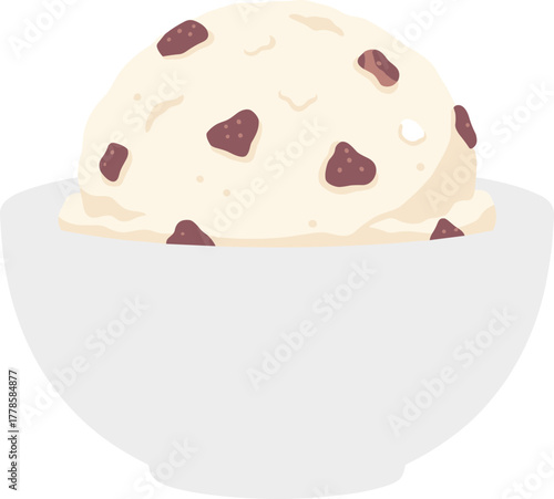 Flat Simple Delicious Chocolate Chip Ice Cream Scoop in Bowl Illustration