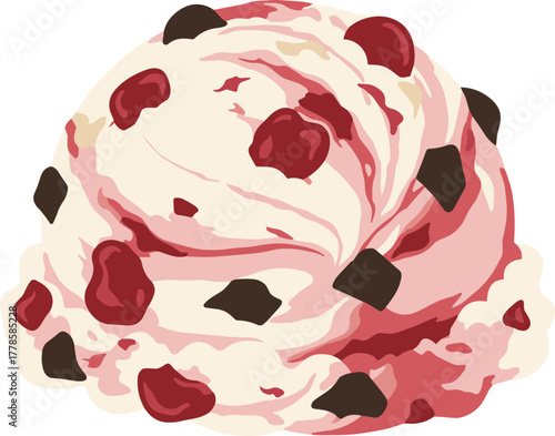 Flat Graphic Delicious Scoop of Strawberry Chocolate Chip Ice Cream Dessert