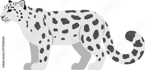 Flat Graphic Snow Leopard Side View with Distinctive Spots Illustration