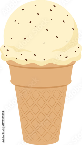 Flat Design Vanilla Bean Ice Cream Cone Dessert Sweet Treat