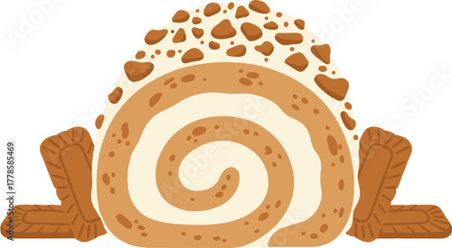 Flat Style Decorative Biscuit Roll Cake Dessert Sweet Food Illustration