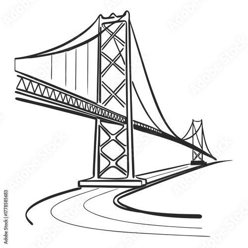 Iconic bridge silhouette, elegant sketch of a famous landmark, perfect for travel posters and architectural design concepts, scalable graphic art
